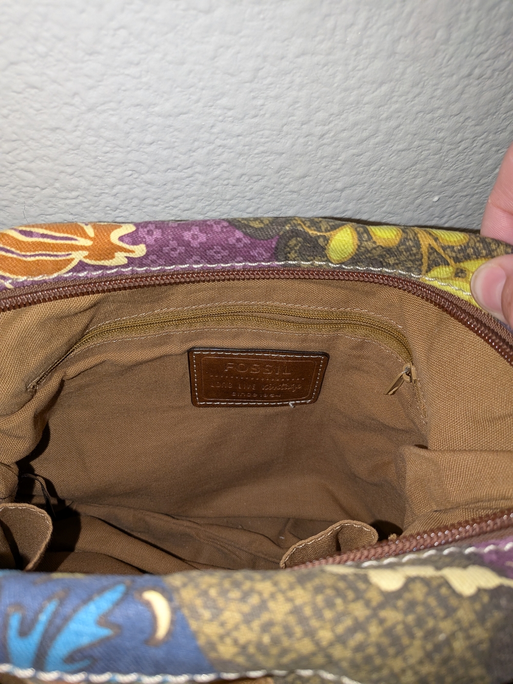 Fossil boho y2k Shoulder Bag Floral Zip Adjustable Strap Inner Pockets - Picture 3 of 5